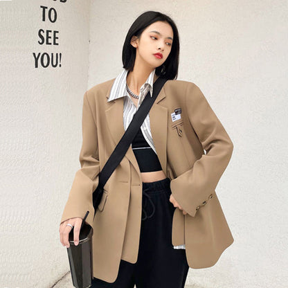 jinran Autumn Design Temperament Suit Jacket Women Loose Black Blazer Khaki Tailored Coat Korean Office Lady Overwear New