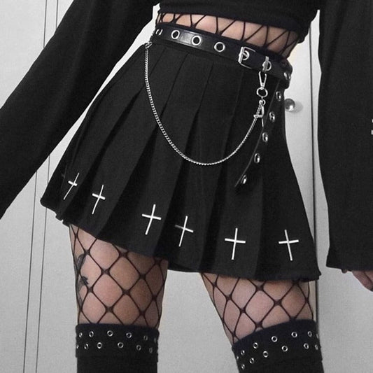 jinran Dark Goth Skirt Women Summer High Waist Harajuku Pleated Mini Skirts Vintage Gothic Punk White Black Skirts Korean A-line Skirts