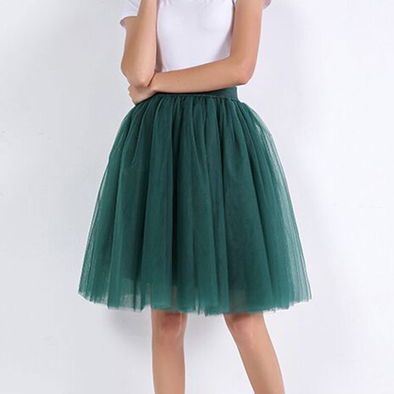 jinran 5 Layers Tulle Skirt Women Summer Ball Gown Midi Skirts Elegant Pleated Dance Tutu Skirts Casual Puff Skirts