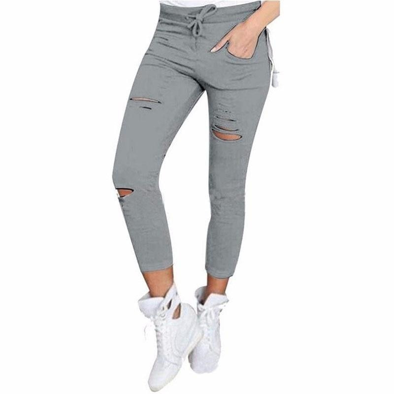 jinran Women Casual Harajuku Long Ankle Length Trousers Summer Autumn Plus Size Leggings Solid Elastic Waist Pants Black Pants