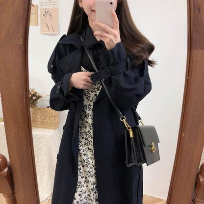 jinran Korean Graceful 2022 Autumn New Long Coats for Women Casual Joker Classic Solid Black Oversize Coat Lady Fashion Windbreaker