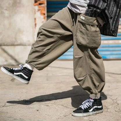 Y2k Baggy Cargo Pants 100% Cotton Joggers Streetwear Ankle-Length Casual Harem Long Trousers Men Wide Leg Oversize New