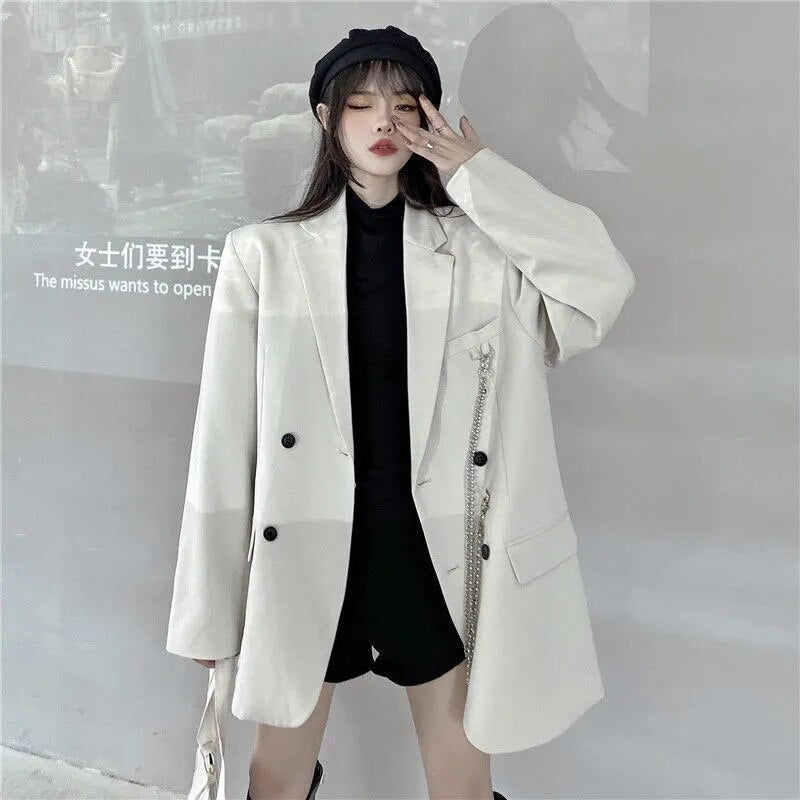 jinran Autumn Temperament Suit Jacket Women Trendy Loose Black Blazer White Tailored Coat Korean Office Lady Overwear New