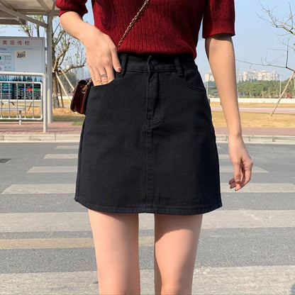 jinran Women Korean Harajuku Denim Skirt Casual Summer High Waist Elegant Solid Simple Wild A Line Mini Skirts Vintage Y2K Streetwear