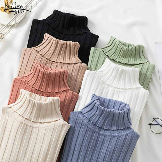 jinran Autumn Winter Jumper Turtleneck Sweater Knitted New Green Women Sweater Pullover Long Sleeve Slim Striped Vintage Sweaters 16220