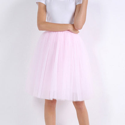 jinran 5 Layers Tulle Skirt Women Summer Ball Gown Midi Skirts Elegant Pleated Dance Tutu Skirts Casual Puff Skirts