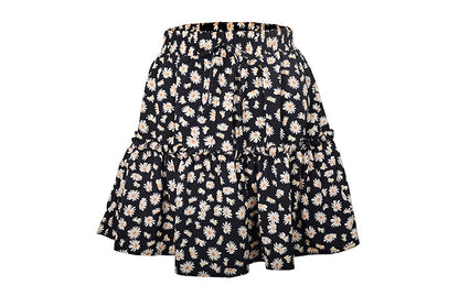 jinran Summer Boho Floral Print Mini Skirt Women Elegant Ruffles Short Skirts Elastics Waist Lace Up A-Line Skirts