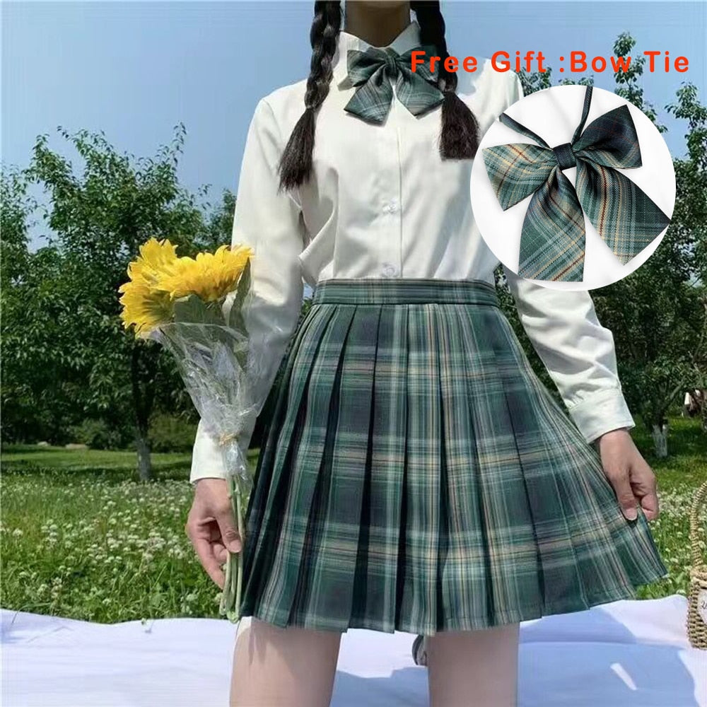 jinran Pleated Harajuku Preppy Style Summer Women Skirt Plaid Kawaii Y2K High Waist Dance Bow Skirt Mini Cute Japanese School Uniforms