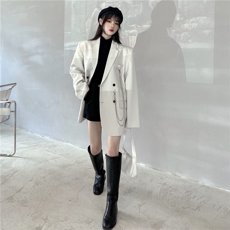 jinran Autumn Temperament Suit Jacket Women Trendy Loose Black Blazer White Tailored Coat Korean Office Lady Overwear New