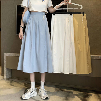 jinran Korean High Waist A Line Skirts for Women Summer Elegant Chic Teenis Midi Skirt Casual Student Wild Pleated A Lind Skirts y2k