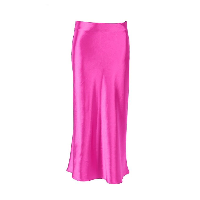 jinran  Solid Purple Satin Silk Skirt Women High Waisted Summer Long Skirt New Elegant Ladies Office Skirts Midi Spring