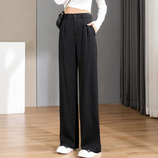 jinran Women Chic Office Wear Straight Pants Vintage High  Ladies Trousers Baggy Korean Spring/Summer/Autumn Wide Leg Female