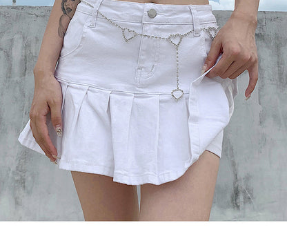 jinran Women High Waist Denim Skirt Women Summer Korean Harajuku Ruffles Jeans Skirt Shorts Punk Y2K Mini Pleated Skirt Streetwear