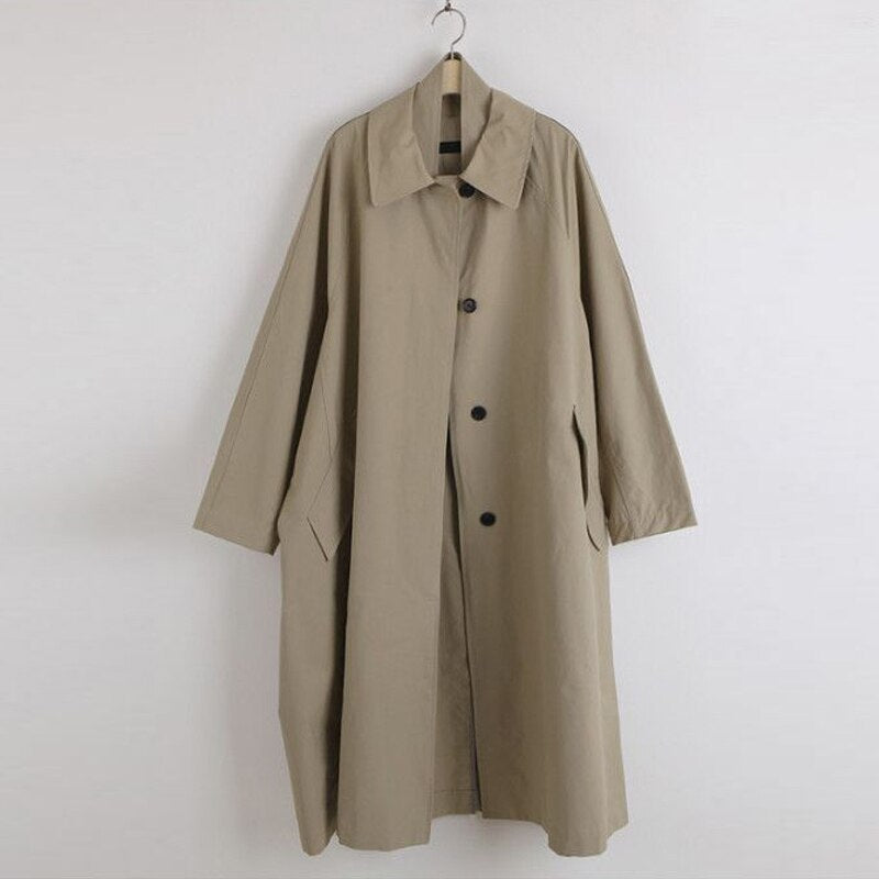 jinran Spring Autumn Long Korean Simple Women Trench Coat 2022 Spring New Loose Turn-down Collar Button Women Coats