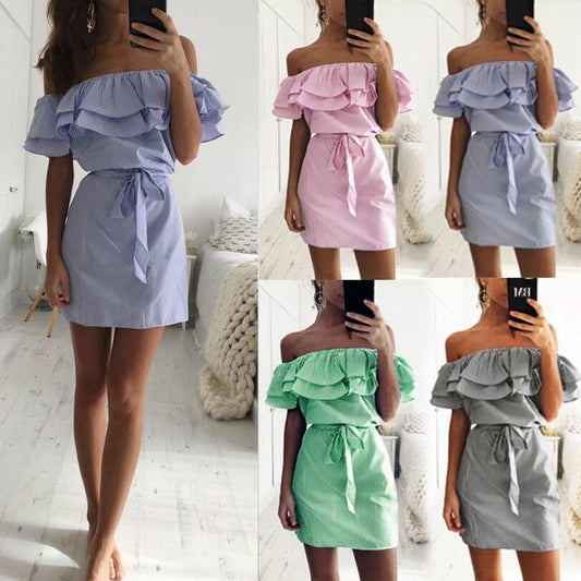 jinran Woman Summer Dress 2023 Low-Cost Mileage  off-the-Shoulder Striped A Spot Dresses For Women Vestidos YRW6806