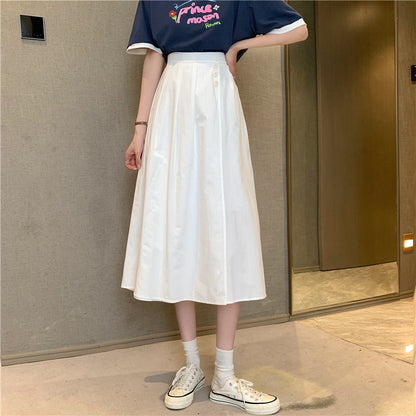 jinran Korean High Waist A Line Skirts for Women Summer Elegant Chic Teenis Midi Skirt Casual Student Wild Pleated A Lind Skirts y2k