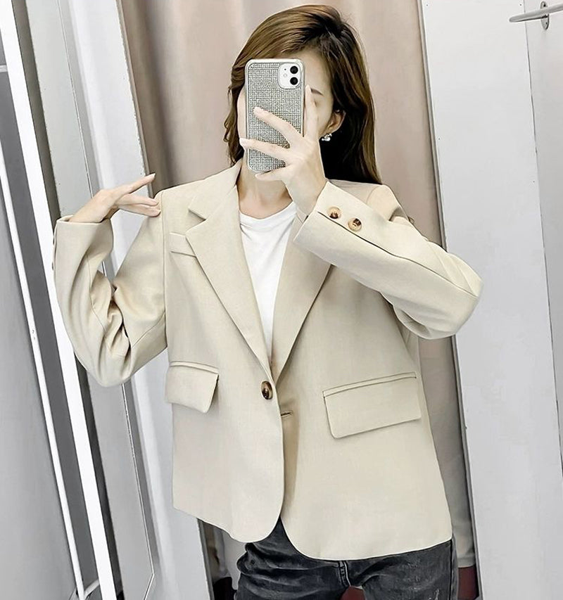 jinran Autumn Simple Elegant Black Blazer Women  Loose Suit Jackets Causal Tailored Coat Korean Fashion Lady Office Outwear New