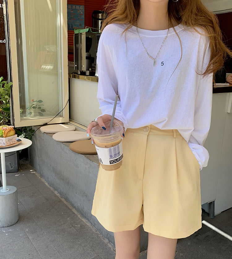 jinran Summer Thin High-waist Suit Shorts for Women 2022 New Wide-leg Loose Women's Short Straight Green Yellow Short Female S-L