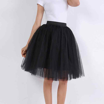 jinran 5 Layers Tulle Skirt Women Summer Ball Gown Midi Skirts Elegant Pleated Dance Tutu Skirts Casual Puff Skirts