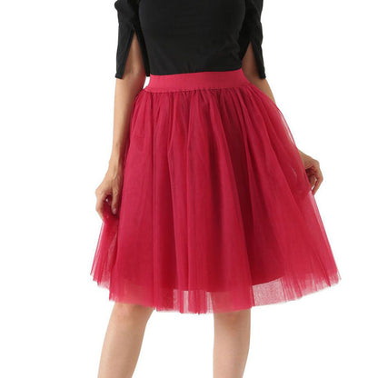 jinran 5 Layers Tulle Skirt Women Summer Ball Gown Midi Skirts Elegant Pleated Dance Tutu Skirts Casual Puff Skirts