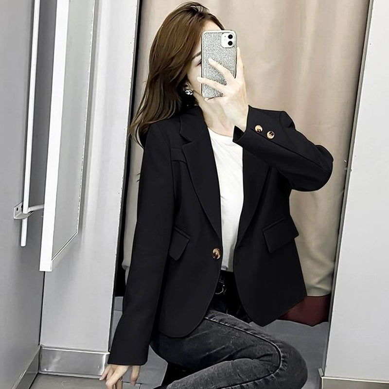 jinran Autumn Simple Elegant Black Blazer Women  Loose Suit Jackets Causal Tailored Coat Korean Fashion Lady Office Outwear New