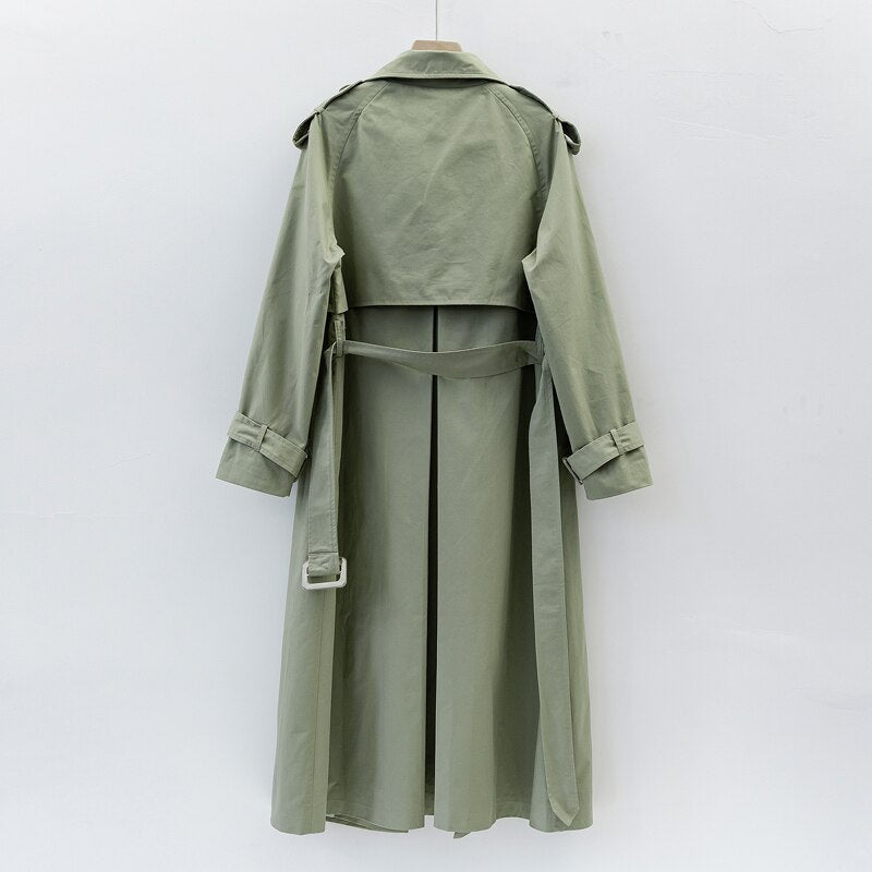 jinran Brand new Fashion 2022 Fall /Autumn Casual Double breasted Simple Classic Long Trench coat with belt Chic Female windbreaker