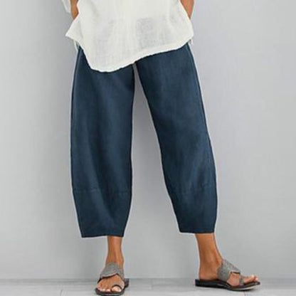 jinran Vintage Printed Harem Pants Women Trousers Casual Elastic Waist Cotton Linen Wide Leg Pants Loose Pantalon Summer Plus Size Pant