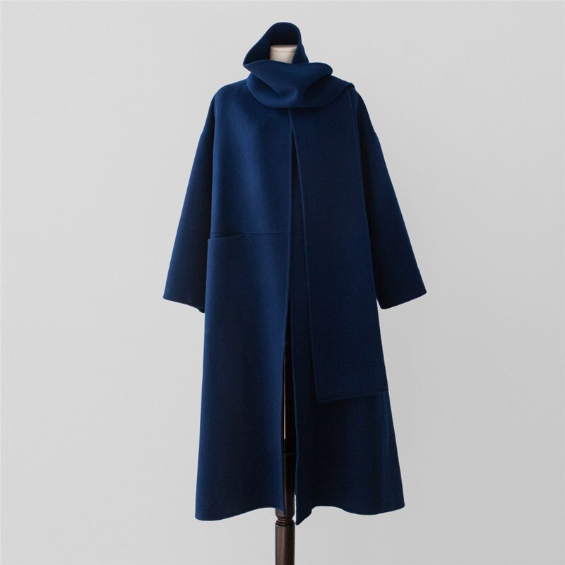 jinran New Bandage Wool Coat Women 2022 Winter Korean Loose Solid Color Neckerchief Female Coats