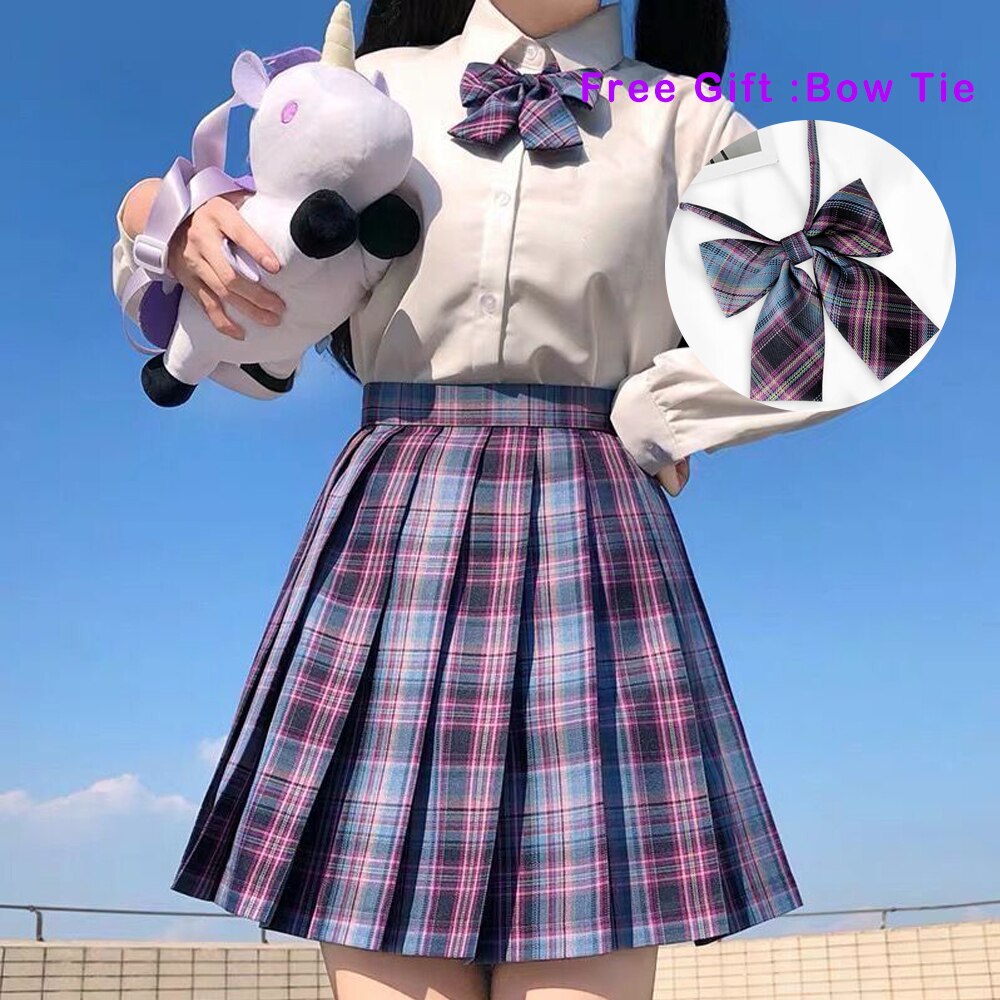 jinran Pleated Harajuku Preppy Style Summer Women Skirt Plaid Kawaii Y2K High Waist Dance Bow Skirt Mini Cute Japanese School Uniforms