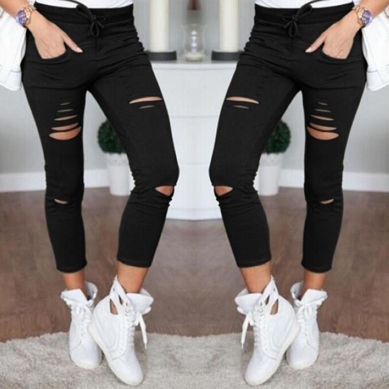 jinran Women Casual Harajuku Long Ankle Length Trousers Summer Autumn Plus Size Leggings Solid Elastic Waist Pants Black Pants