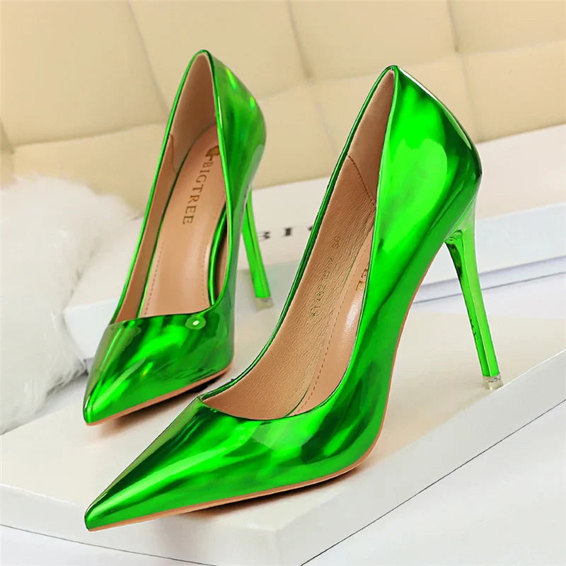 jinran 2024 Women 10.5cm High Heels Blue Green Valentine Pumps Luxury Glossy Stripper Stiletto Wedding Bridal Fetish Shoes Plus Size 43