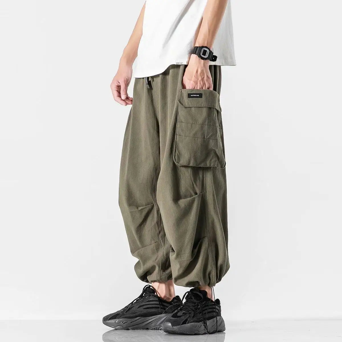 Y2k Baggy Cargo Pants 100% Cotton Joggers Streetwear Ankle-Length Casual Harem Long Trousers Men Wide Leg Oversize New