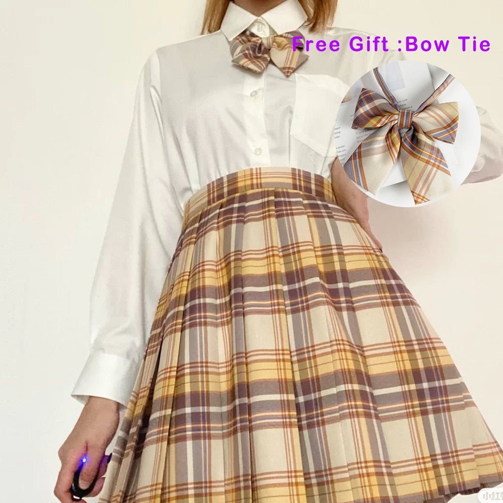 jinran Pleated Harajuku Preppy Style Summer Women Skirt Plaid Kawaii Y2K High Waist Dance Bow Skirt Mini Cute Japanese School Uniforms