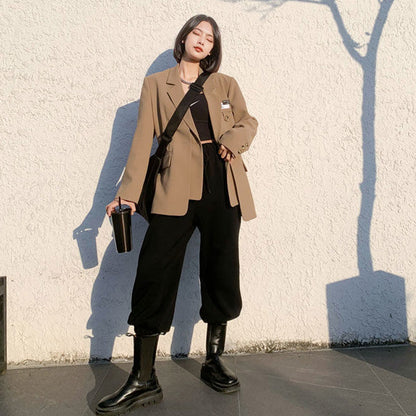 jinran Autumn Design Temperament Suit Jacket Women Loose Black Blazer Khaki Tailored Coat Korean Office Lady Overwear New