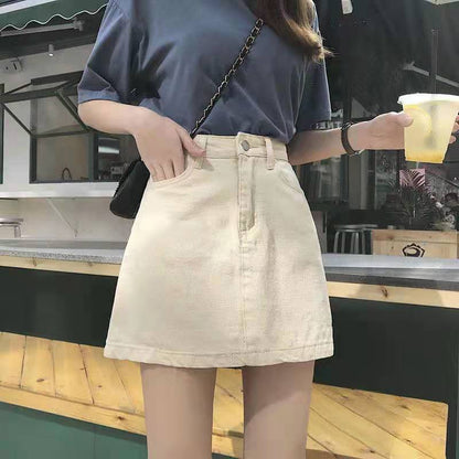 jinran Women Korean Harajuku Denim Skirt Casual Summer High Waist Elegant Solid Simple Wild A Line Mini Skirts Vintage Y2K Streetwear