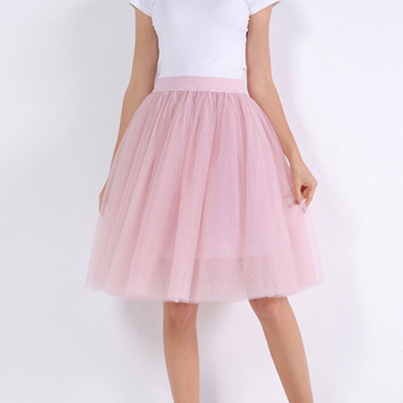 jinran 5 Layers Tulle Skirt Women Summer Ball Gown Midi Skirts Elegant Pleated Dance Tutu Skirts Casual Puff Skirts