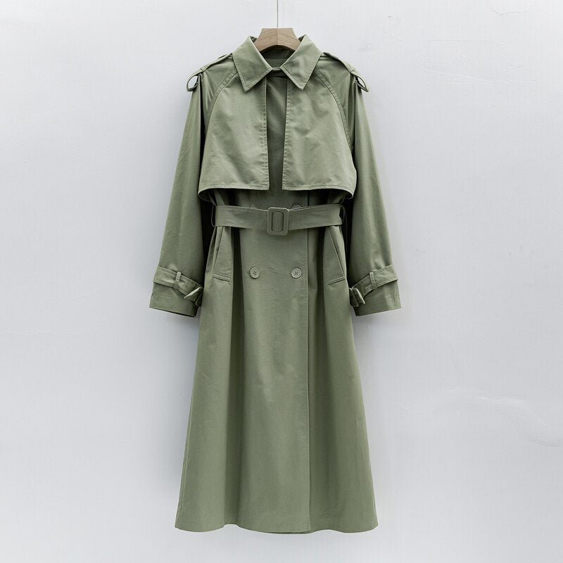 jinran Brand new Fashion 2022 Fall /Autumn Casual Double breasted Simple Classic Long Trench coat with belt Chic Female windbreaker