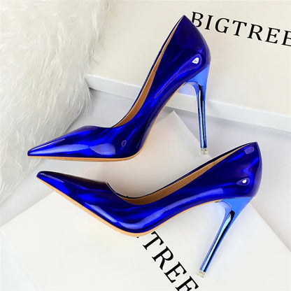 jinran 2024 Women 10.5cm High Heels Blue Green Valentine Pumps Luxury Glossy Stripper Stiletto Wedding Bridal Fetish Shoes Plus Size 43