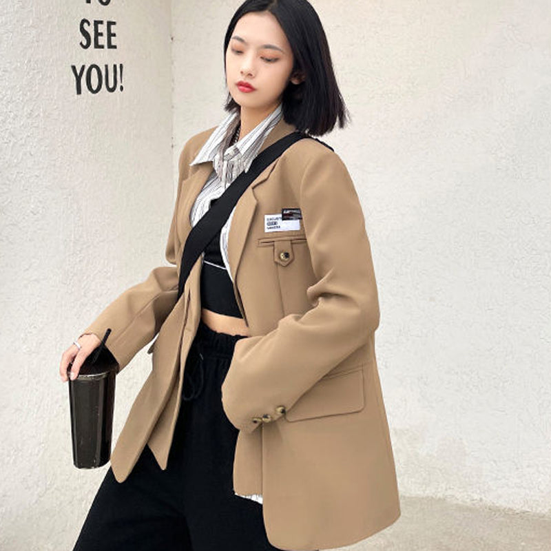 jinran Autumn Design Temperament Suit Jacket Women Loose Black Blazer Khaki Tailored Coat Korean Office Lady Overwear New