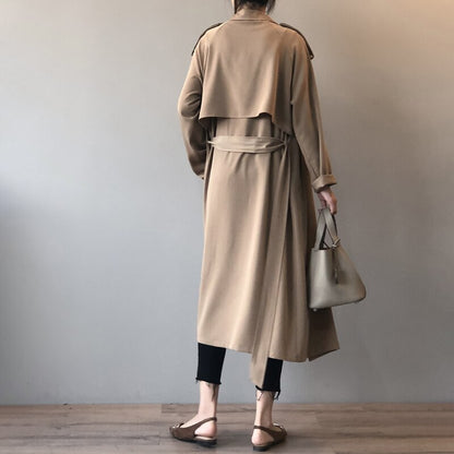 jinran Korean Vintage Loose Sashes Women Trench 2022 Autumn New Loose Turn-down Collar Long All Match Female Coats