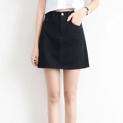 jinran Summer Denim Mini Skirt Women Korean High Waist A-Line Skirt Causal Oversized Harajuku Short Jean Skirts Minimalist