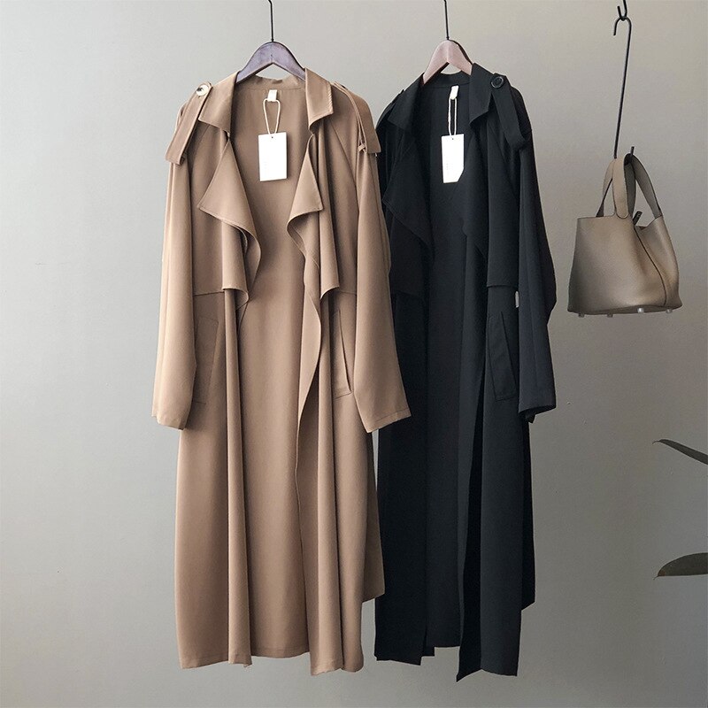 jinran Korean Vintage Loose Sashes Women Trench 2022 Autumn New Loose Turn-down Collar Long All Match Female Coats