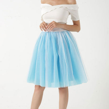 jinran 5 Layers Tulle Skirt Women Summer Ball Gown Midi Skirts Elegant Pleated Dance Tutu Skirts Casual Puff Skirts