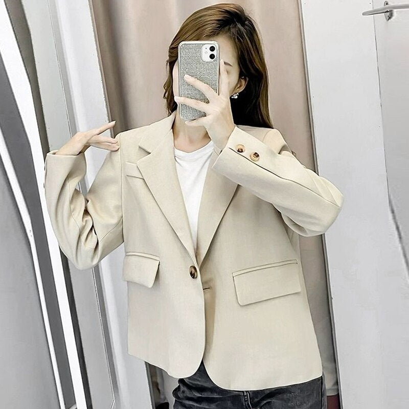 jinran Autumn Simple Elegant Black Blazer Women  Loose Suit Jackets Causal Tailored Coat Korean Fashion Lady Office Outwear New