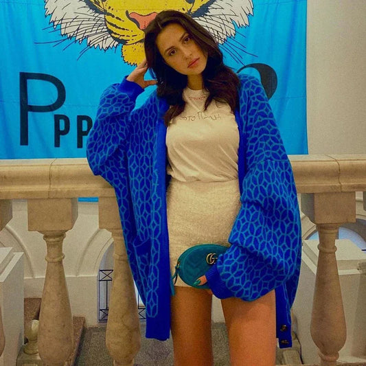 jinran Women Printed Knitted Sweater Casual Long Sleeve Button Cardigan Loose Oversized Jumper Fashion 2024 Fall Winter Outwear