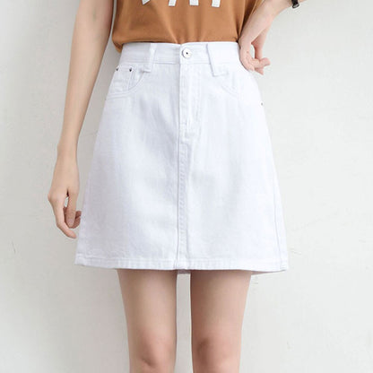 jinran Summer Denim Mini Skirt Women Korean High Waist A-Line Skirt Causal Oversized Harajuku Short Jean Skirts Minimalist