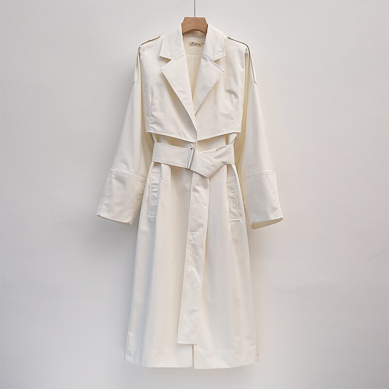 jinran Brand new Fashion 2022 Fall /Autumn Casual Simple Classic Long Trench coat with belt Chic Female windbreaker