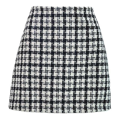 jinran Women Summer Elegant Korean Plaid A Line Skirts Vintage Woolen High Waist Mini Skirt Cotton Harajuku Skirt 2022 New Fashion