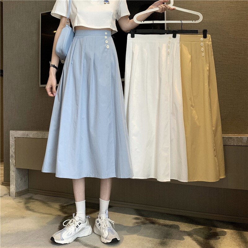 jinran Korean High Waist A Line Skirts for Women Summer Elegant Chic Teenis Midi Skirt Casual Student Wild Pleated A Lind Skirts y2k