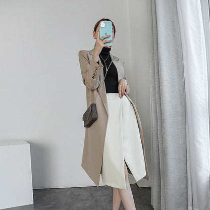 jinran 2022 Autumn New England Suit Coats Turn-down Collar Fashion Single-breasted Button Long Solid Color Slim Coats